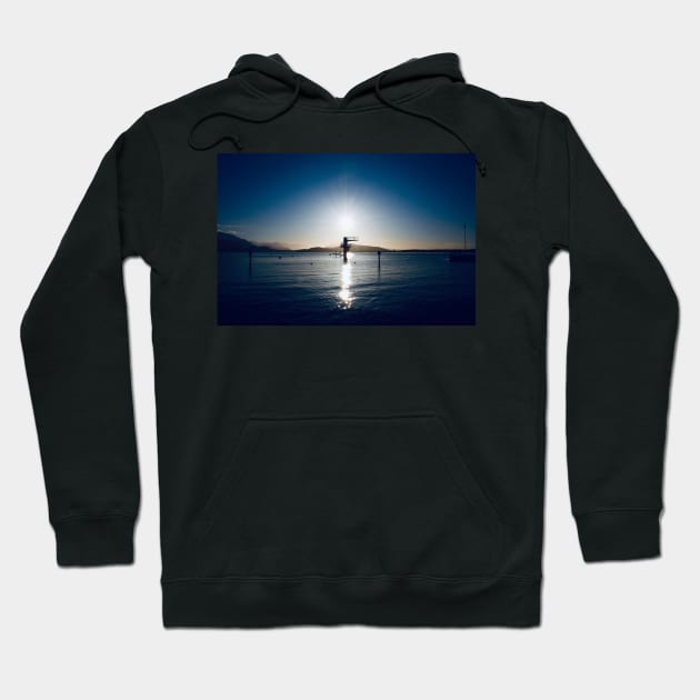 Sun, spring tower, lake / Swiss Artwork Photography Hoodie by RaphaelWolf